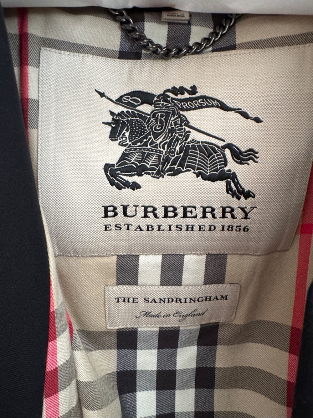 Burberry Black Trench Coat with Classic Beige and Red Check Lining